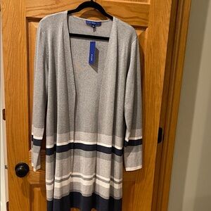 Womens Apt.9 l gray/blue/white striped long cardigan NWT